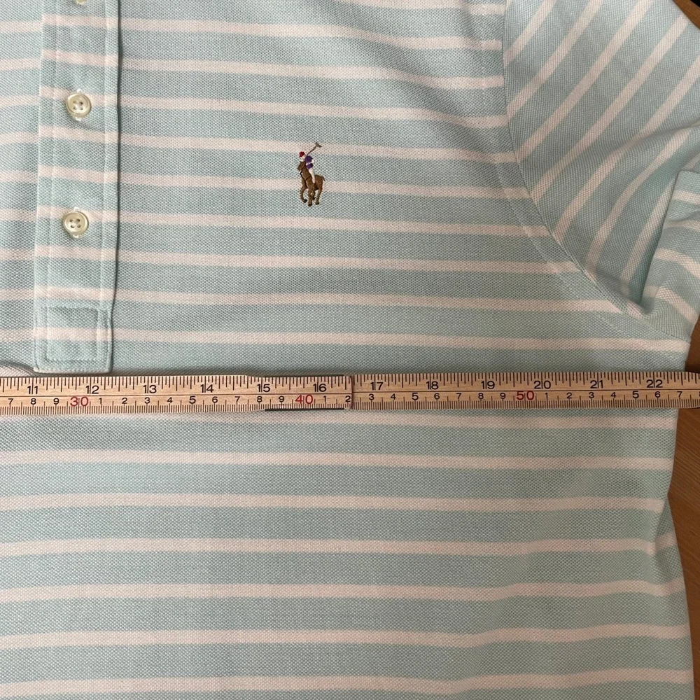 Ralph Lauren Knit Oxford Polo Button Shirt Men L Green Striped Cotton Preppy EUC